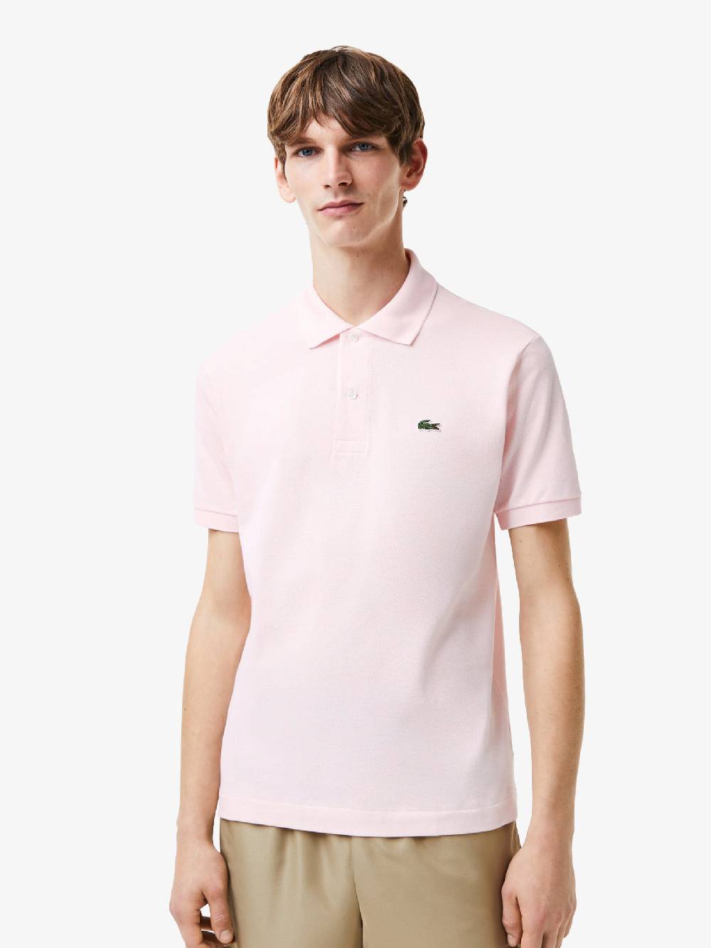 LACOSTE Polo regolare uomo in cotone rosa Promozione