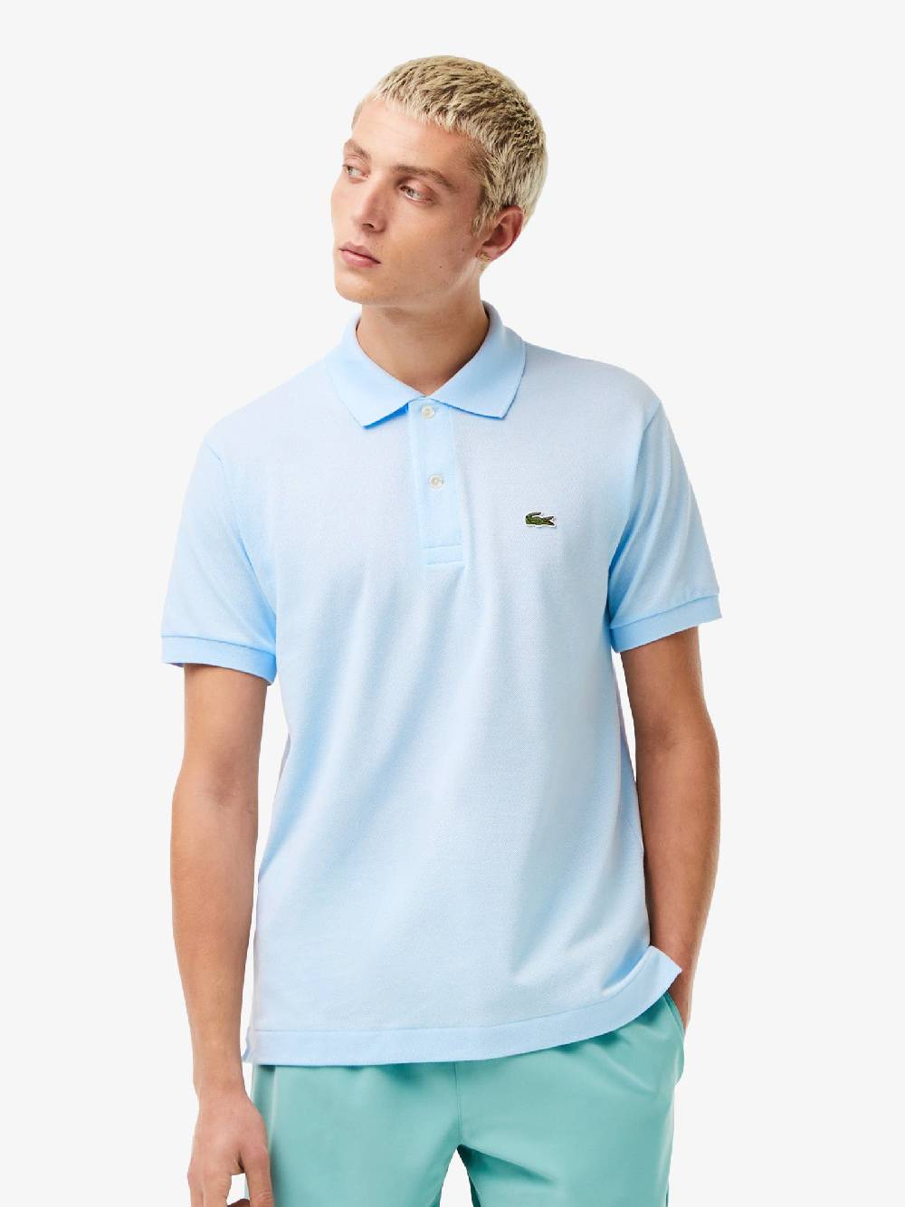LACOSTE Polo regolare uomo in cotone azzurro Spedizione Gratuita