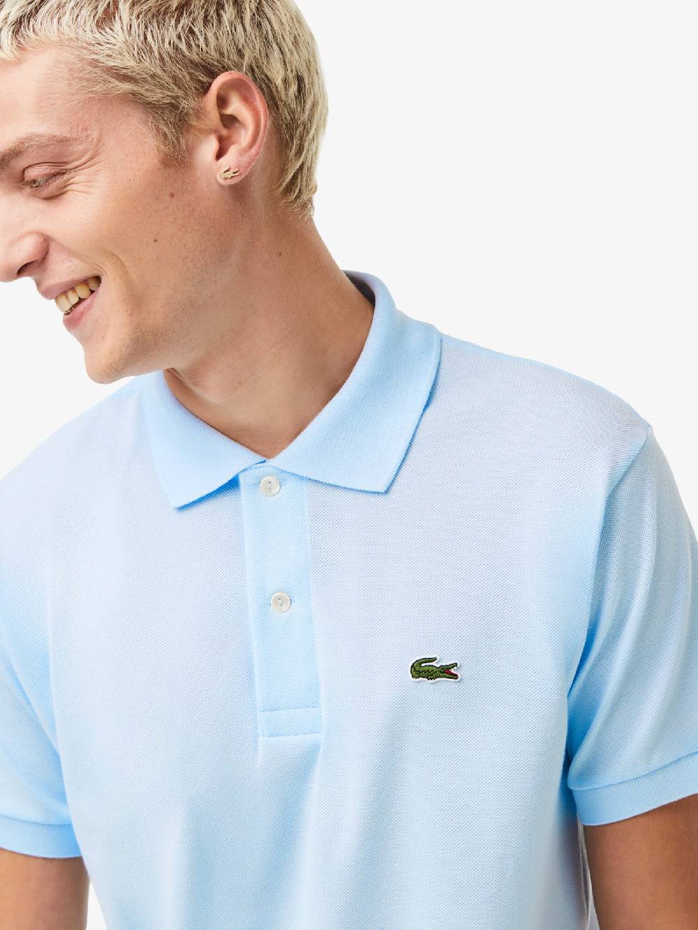 LACOSTE Polo regolare uomo in cotone azzurro Spedizione Gratuita