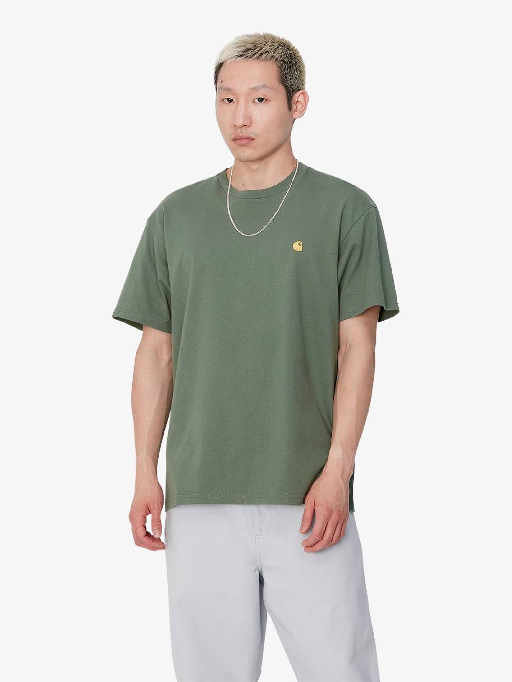 CARHARTT WIP T-shirt S/S Chase T-Shirt I026391_ uomo cotone verde Spedizione gratuita