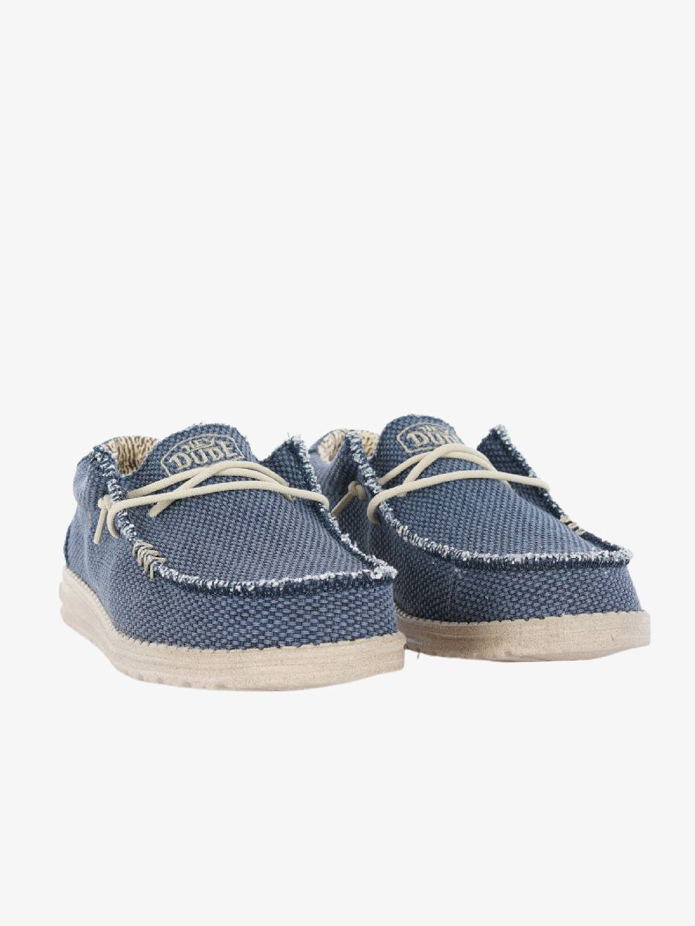 HEY DUDE Mocassini Uomo Tessuto Blu Intrecciato Wally Braided Pezzi Unici