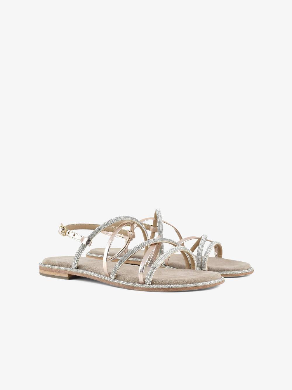 CB FUSION Sandali bassi con cinturino mix con strass CBF.R224007 donna pelle beige Latest stili