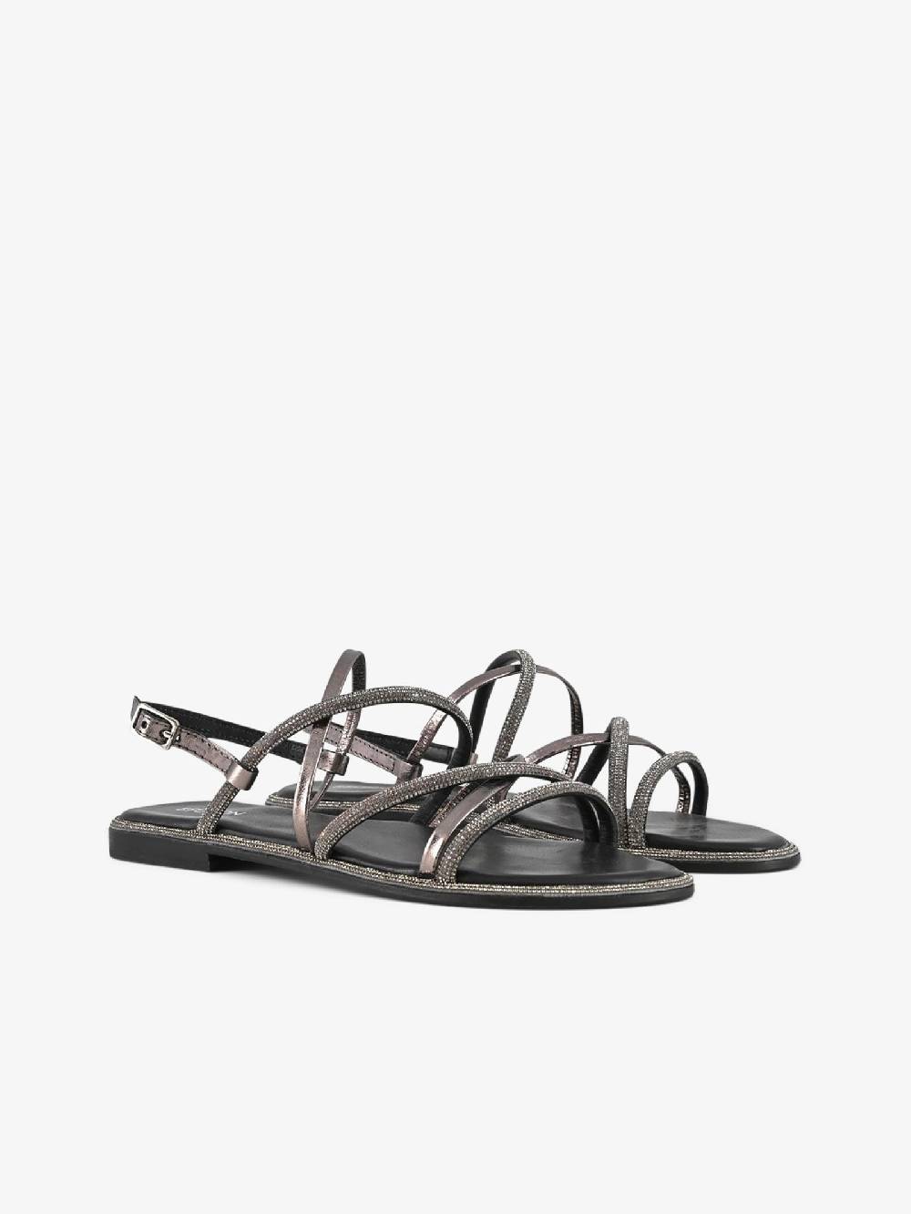 CB FUSION Sandali bassi con cinturino mix con strass CBF.R224007 donna pelle grigio Ultimi due giorni