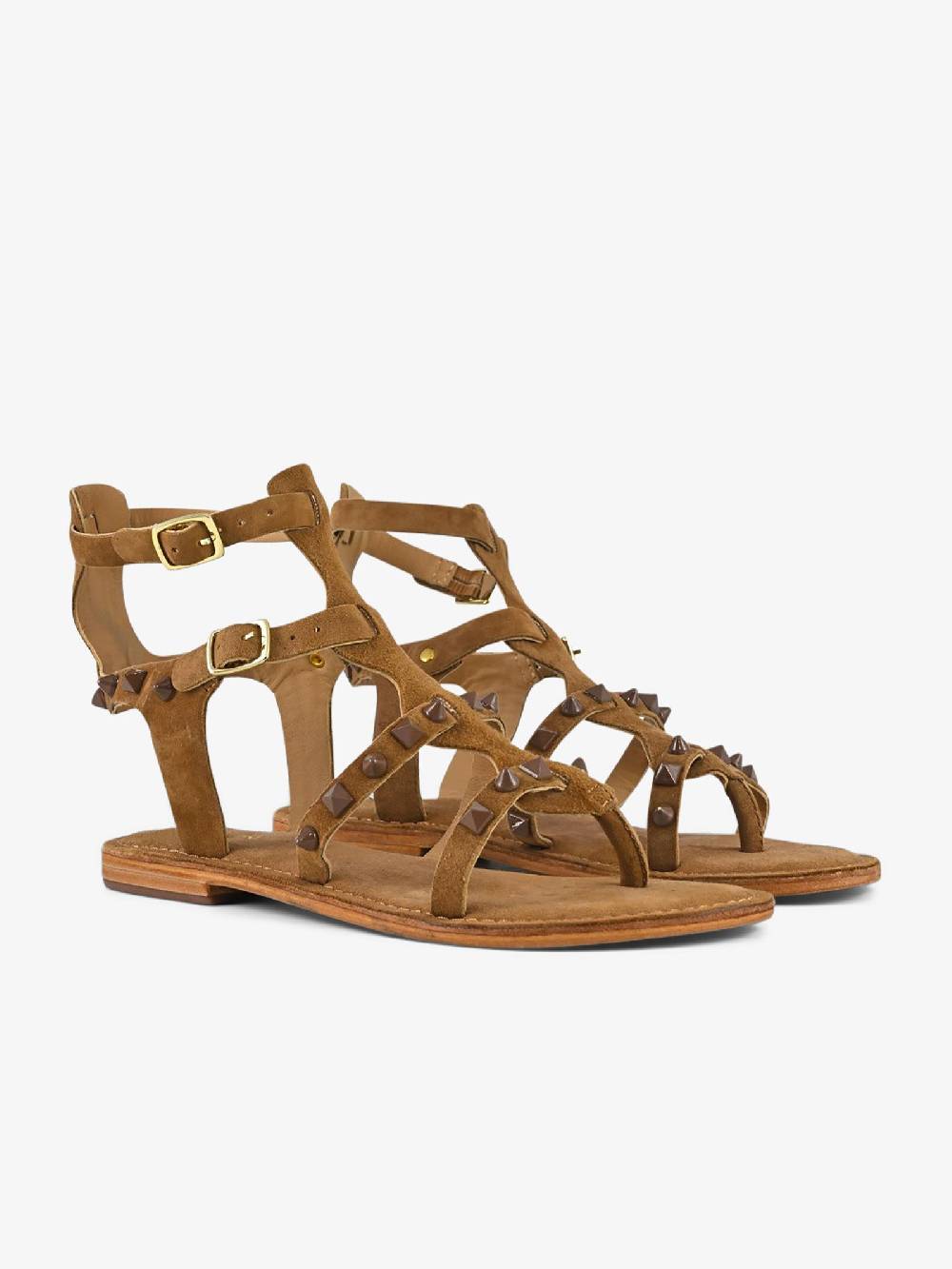 CB FUSION Sandali bassi gladiatore borchie piramidali CBF.R224001 donna pelle marrone Fino al 50% di sconto