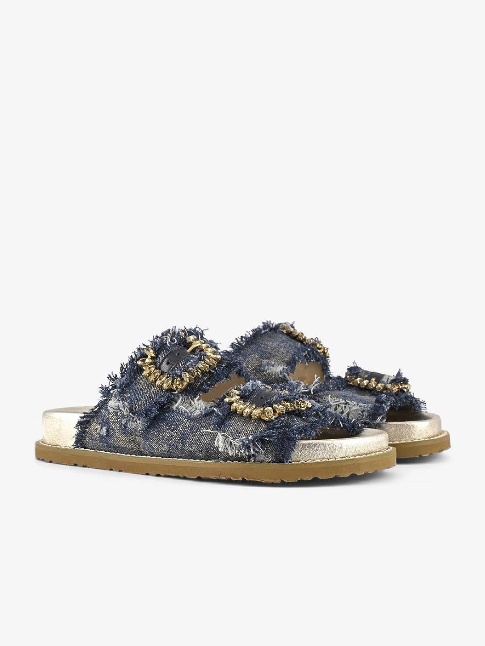 CORAL BLUE Ciabatte gioiello denim sfrangiato CB.K224.23 donna pelle blu Sottocosto