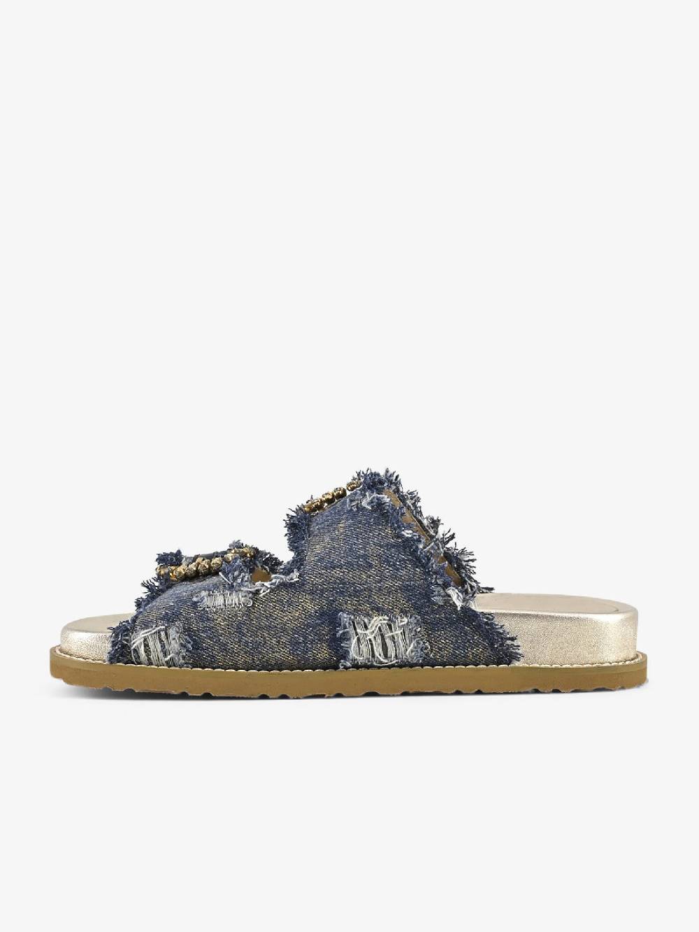 CORAL BLUE Ciabatte gioiello denim sfrangiato CB.K224.23 donna pelle blu Sottocosto