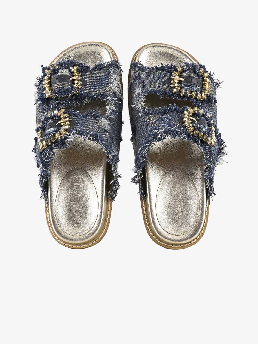 CORAL BLUE Ciabatte gioiello denim sfrangiato CB.K224.23 donna pelle blu Sottocosto