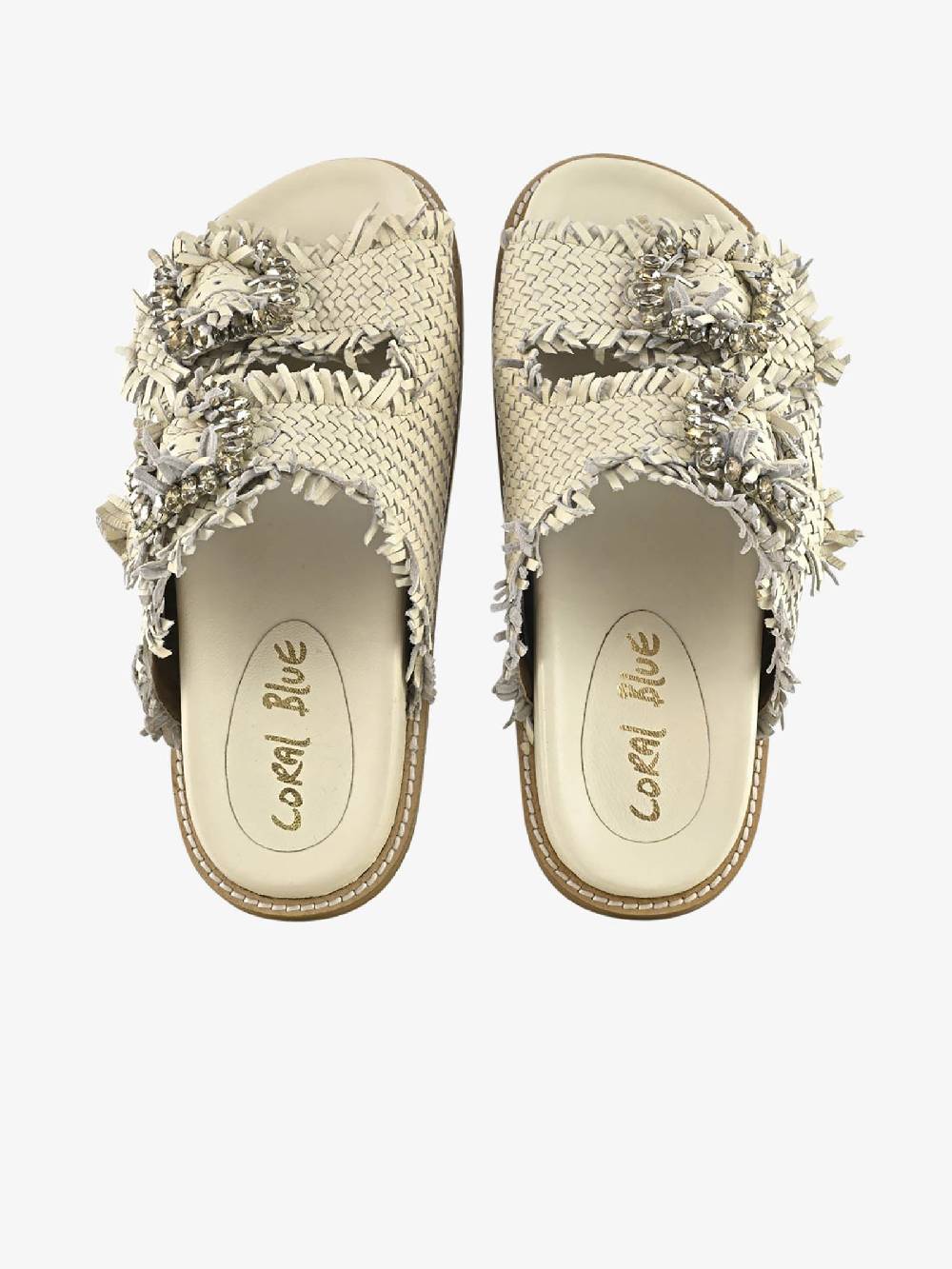 CORAL BLUE Ciabatte gioiello pelle intrecciata CB.K221.02 donna pelle bianco Convenienza