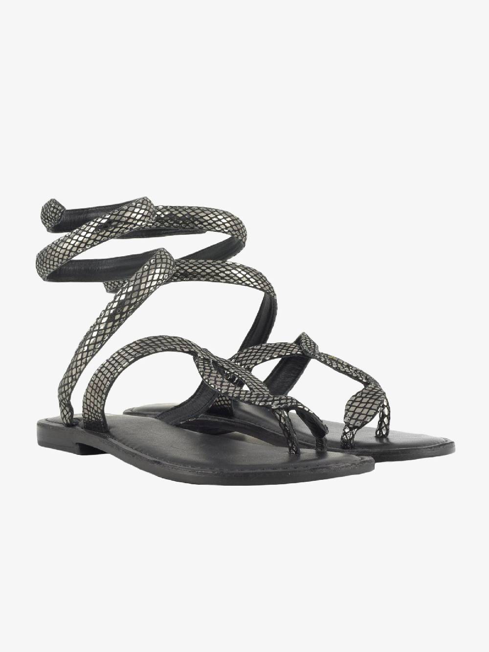CB FUSION Sandali donna in pelle laminata argento In Vendita