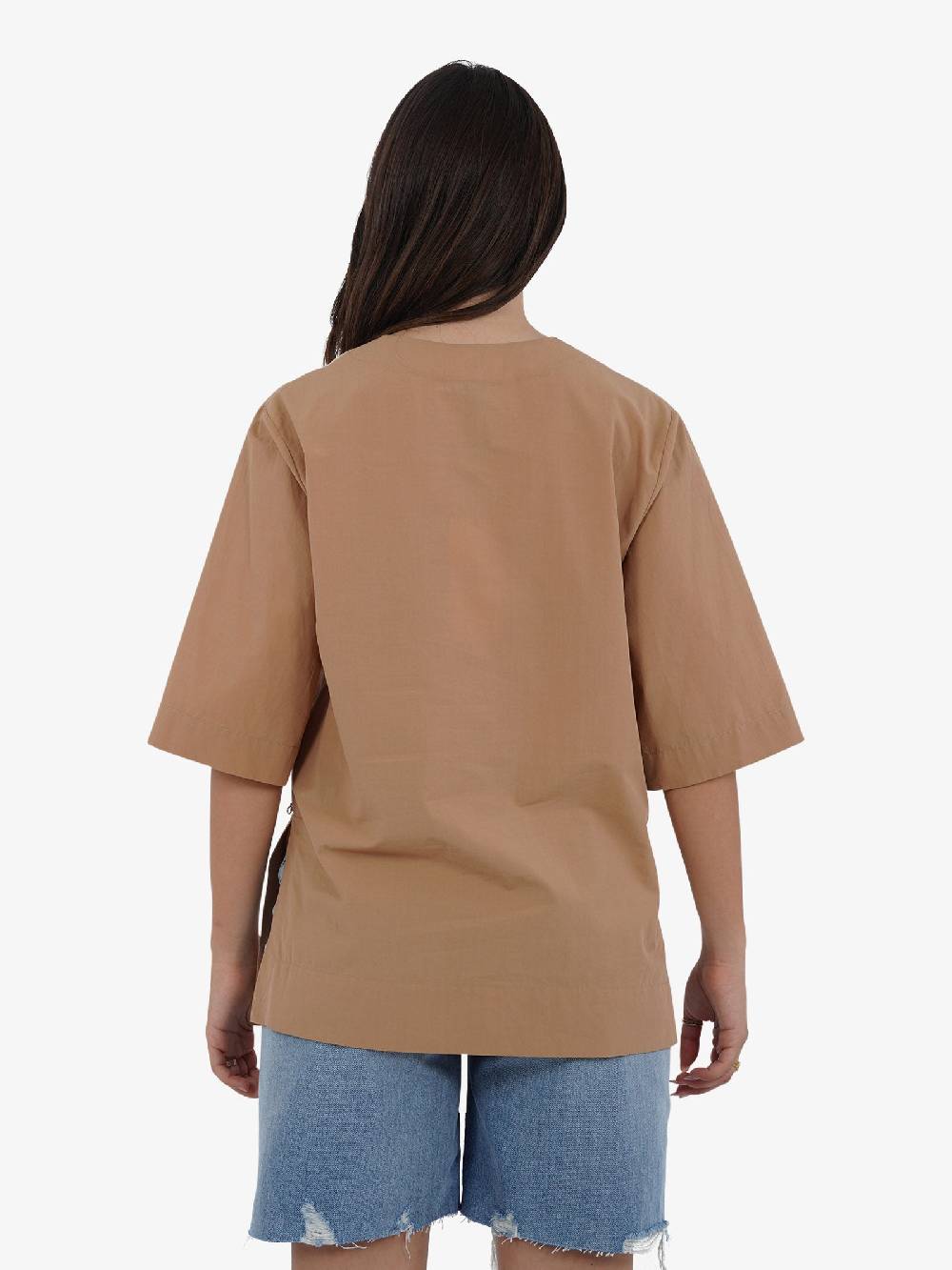 OTTOD'AME Camicia in popeline con mezza manica PCH_DC4940 donna cotone marrone Offerta Anniversario