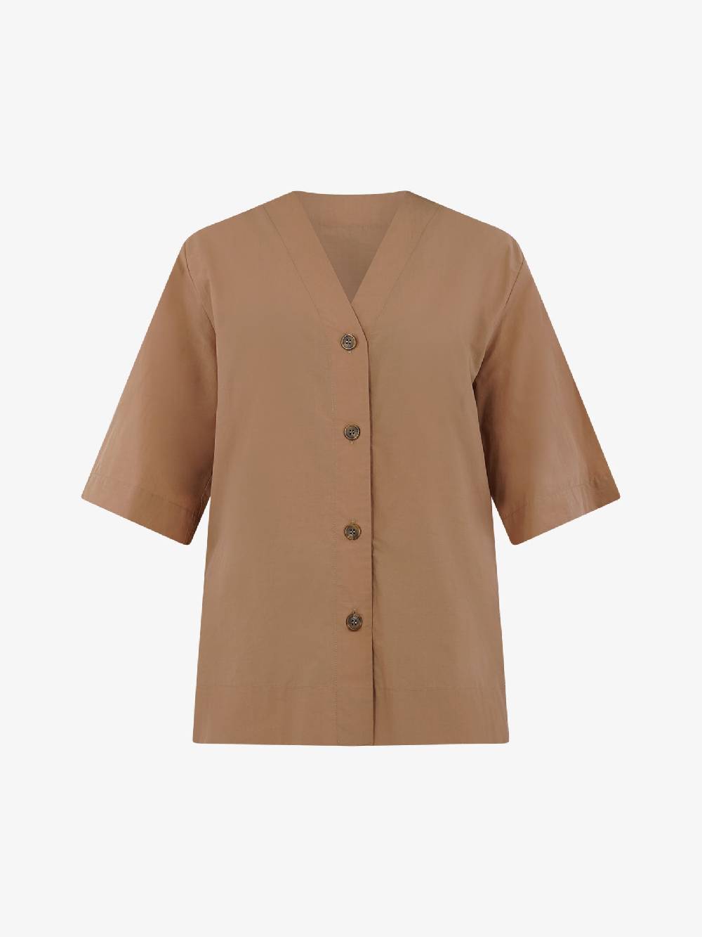 OTTOD'AME Camicia in popeline con mezza manica PCH_DC4940 donna cotone marrone Offerta Anniversario