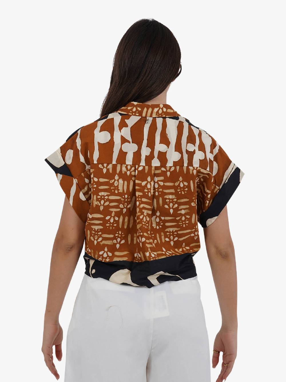 DIXIE Camicia fantasia geometrica CEGOUXV donna cotone marrone Vendita calda