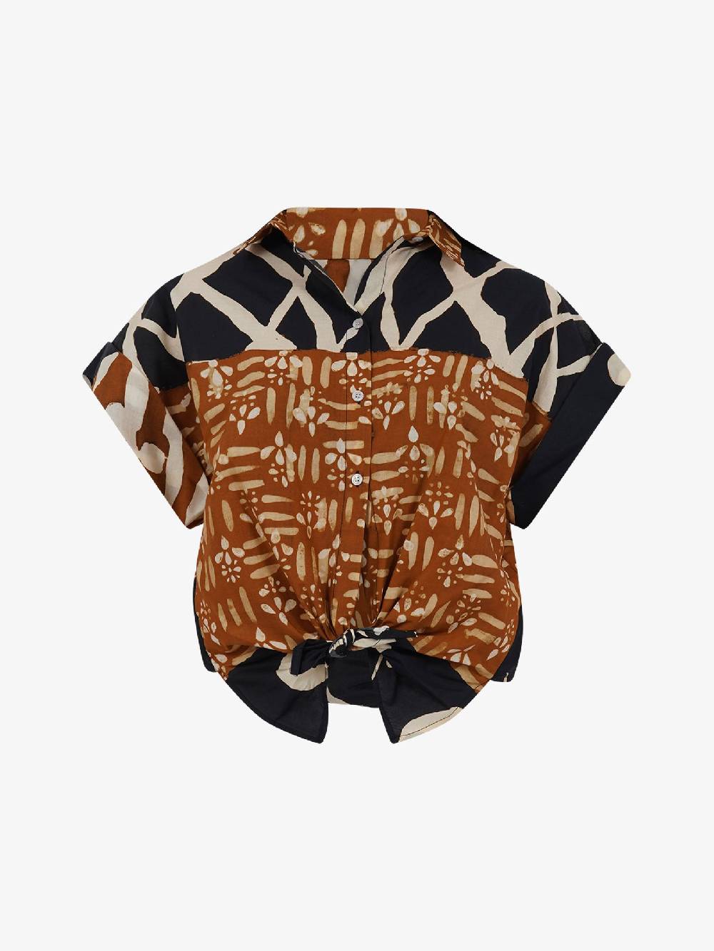 DIXIE Camicia fantasia geometrica CEGOUXV donna cotone marrone Vendita calda