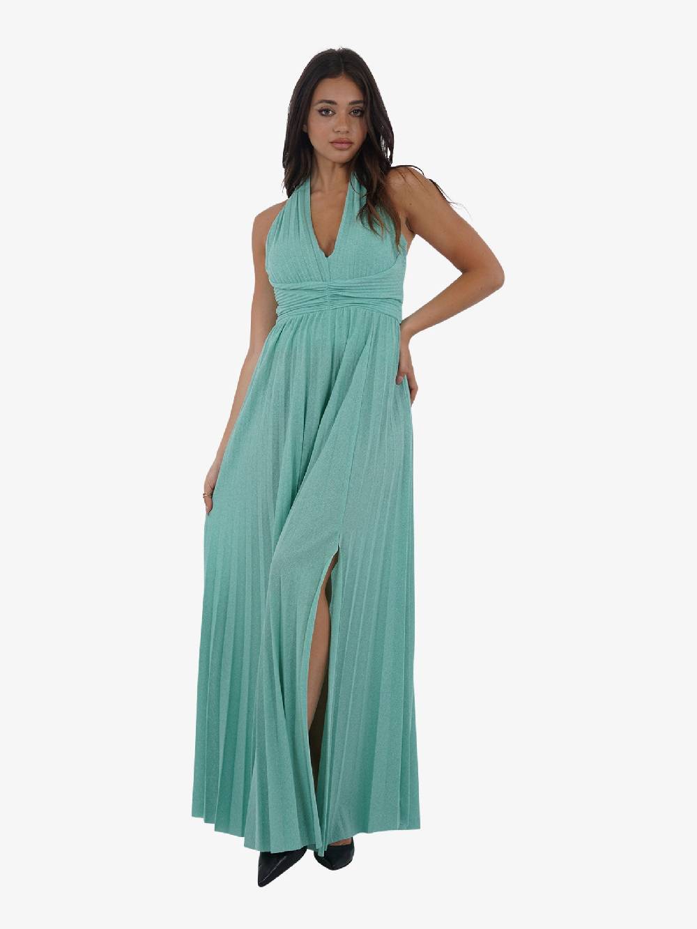 VICOLO Abito lungo scollo a V TB2183 donna verde Offerta migliore