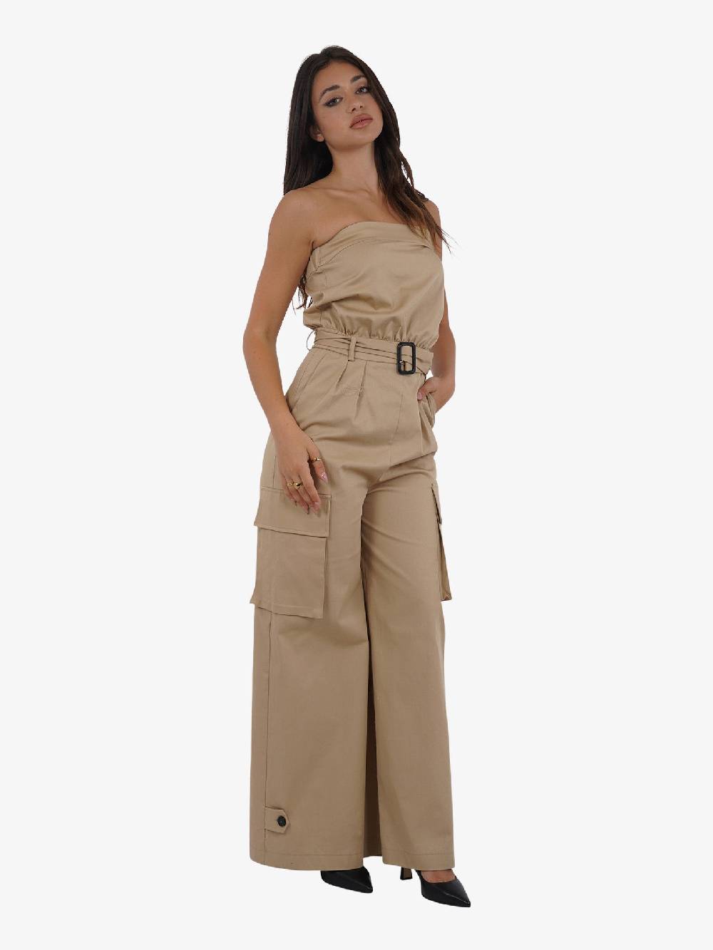 VICOLO Jumpsuit senza spalline TB0071 donna cotone beige Latest fashion