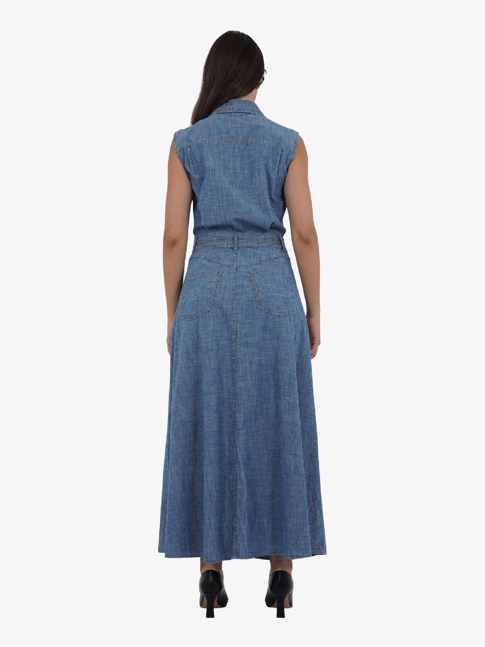 SEMICOUTURE Abito lungo con cintura in chambray S4SY16 donna cotone denim Online Outlet