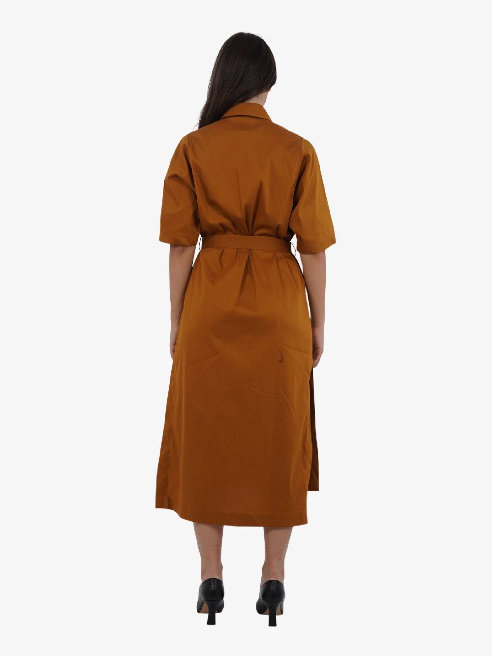 SEMICOUTURE Abito lungo con cintura S4SK28 donna cotone marrone Offerta temporanea