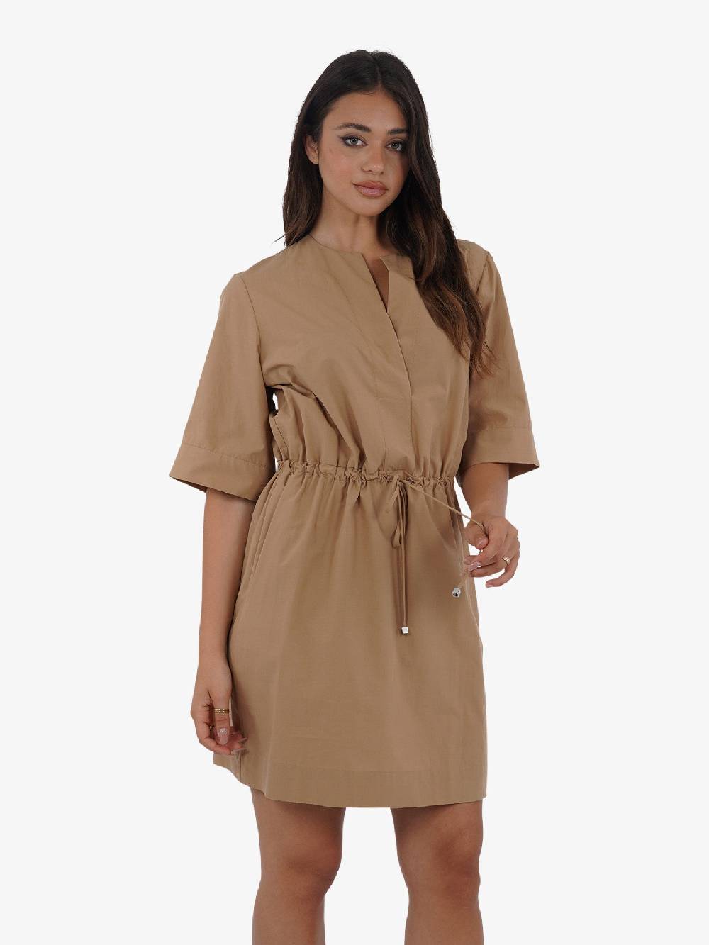 OTTOD'AME Abito corto in popeline con coulisse in vita PCH_DA5065 donna cotone marrone Offerte esclusive