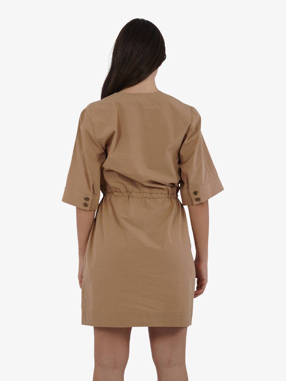 OTTOD'AME Abito corto in popeline con coulisse in vita PCH_DA5065 donna cotone marrone Offerte esclusive