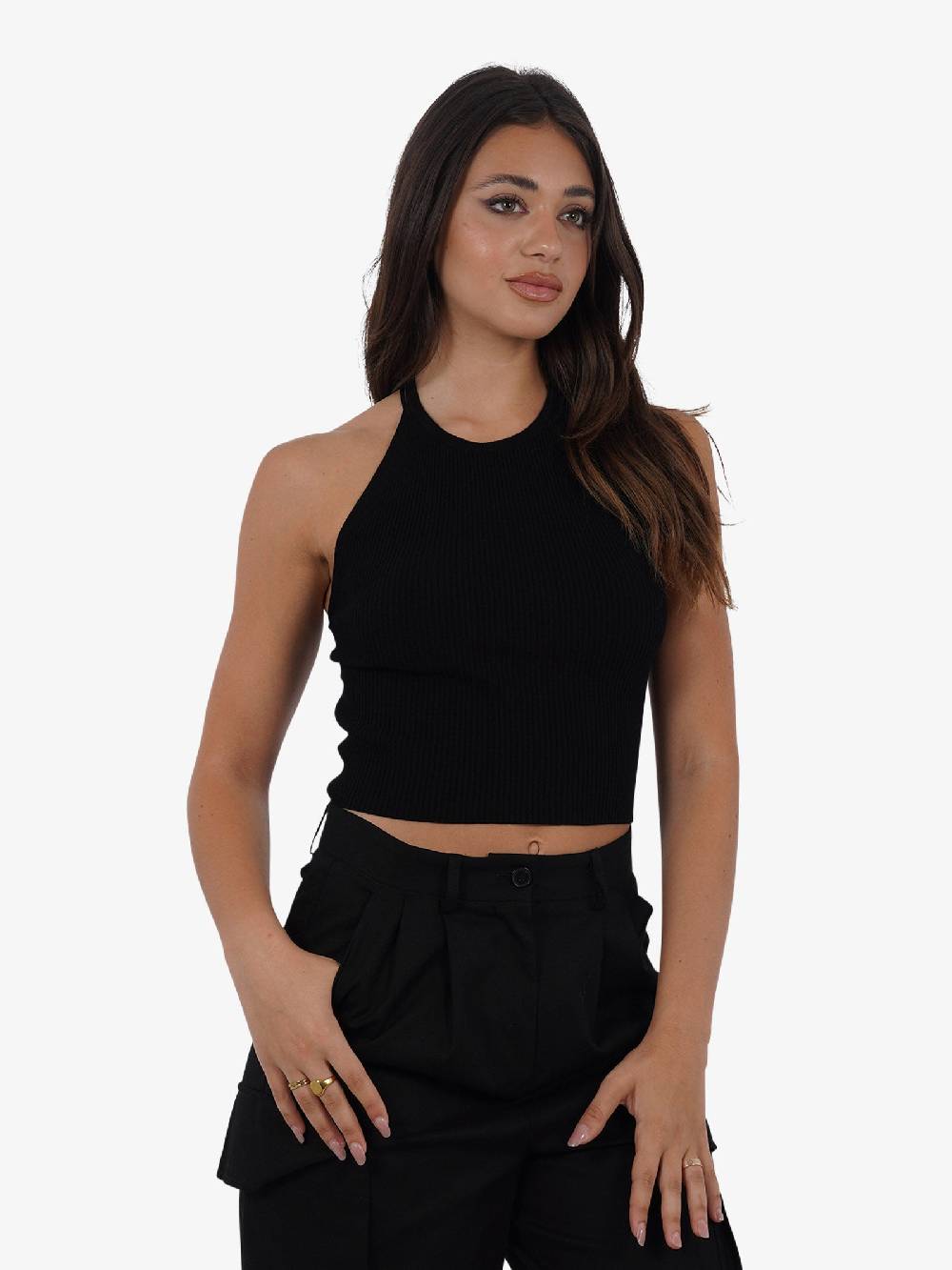 VICOLO Top scollo all'americana 22063B donna viscosa nero Liquidazione
