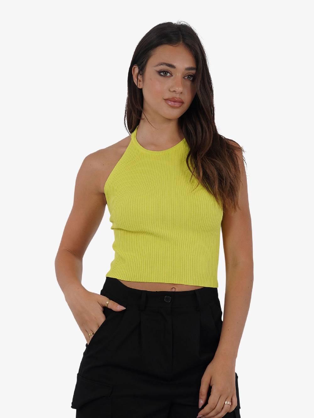 VICOLO Top scollo all'americana 22063B donna viscosa verde Comprane uno, ottenene uno gratis