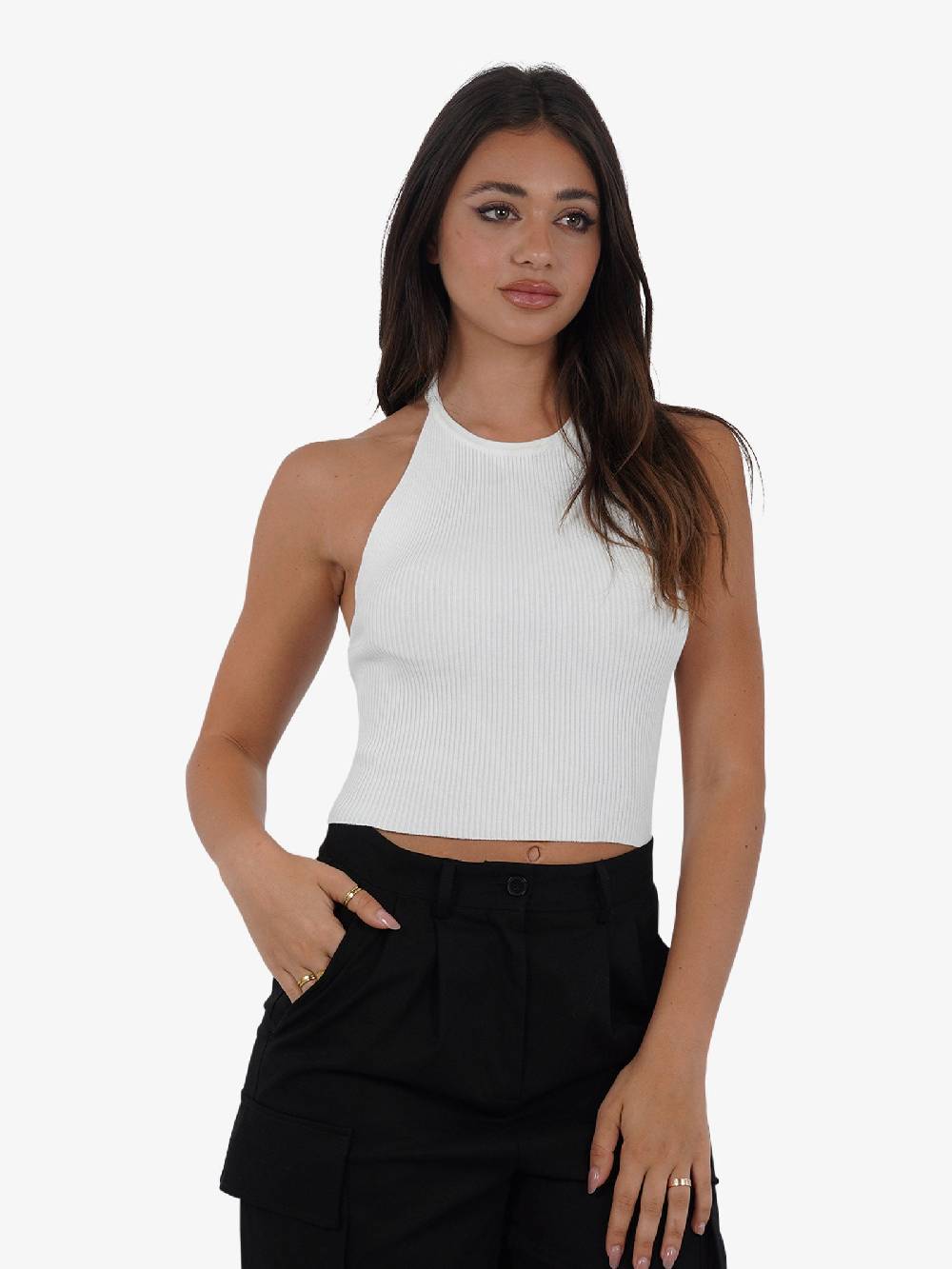 VICOLO Top scollo all'americana 22063B donna viscosa bianco Offerte giornaliere