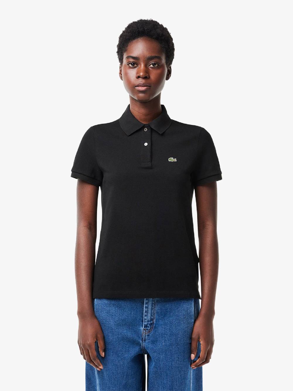 LACOSTE Polo in petite piquè di morbito cotone PF7839 donna nero Sconti VIP