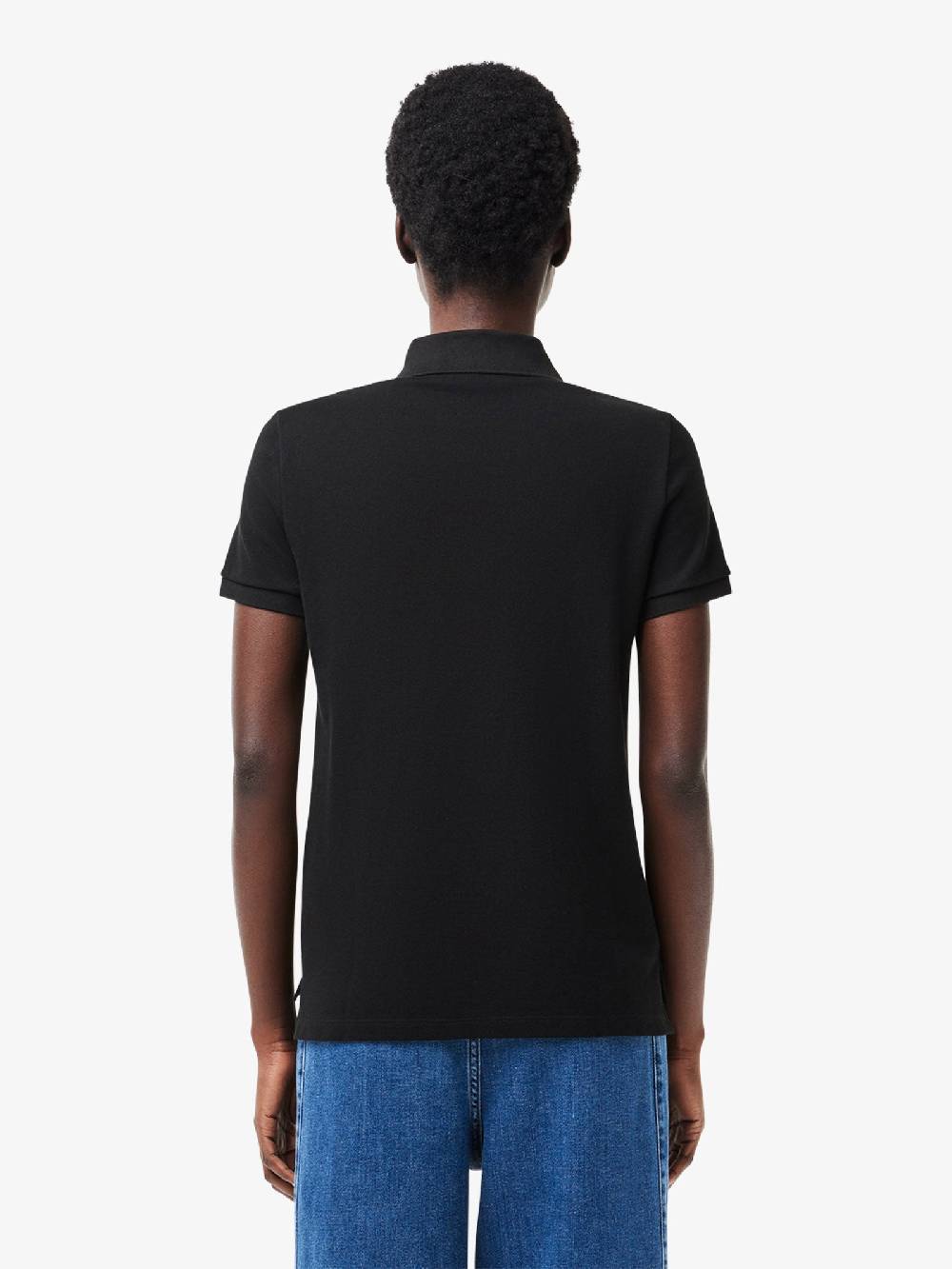 LACOSTE Polo in petite piquè di morbito cotone PF7839 donna nero Sconti VIP