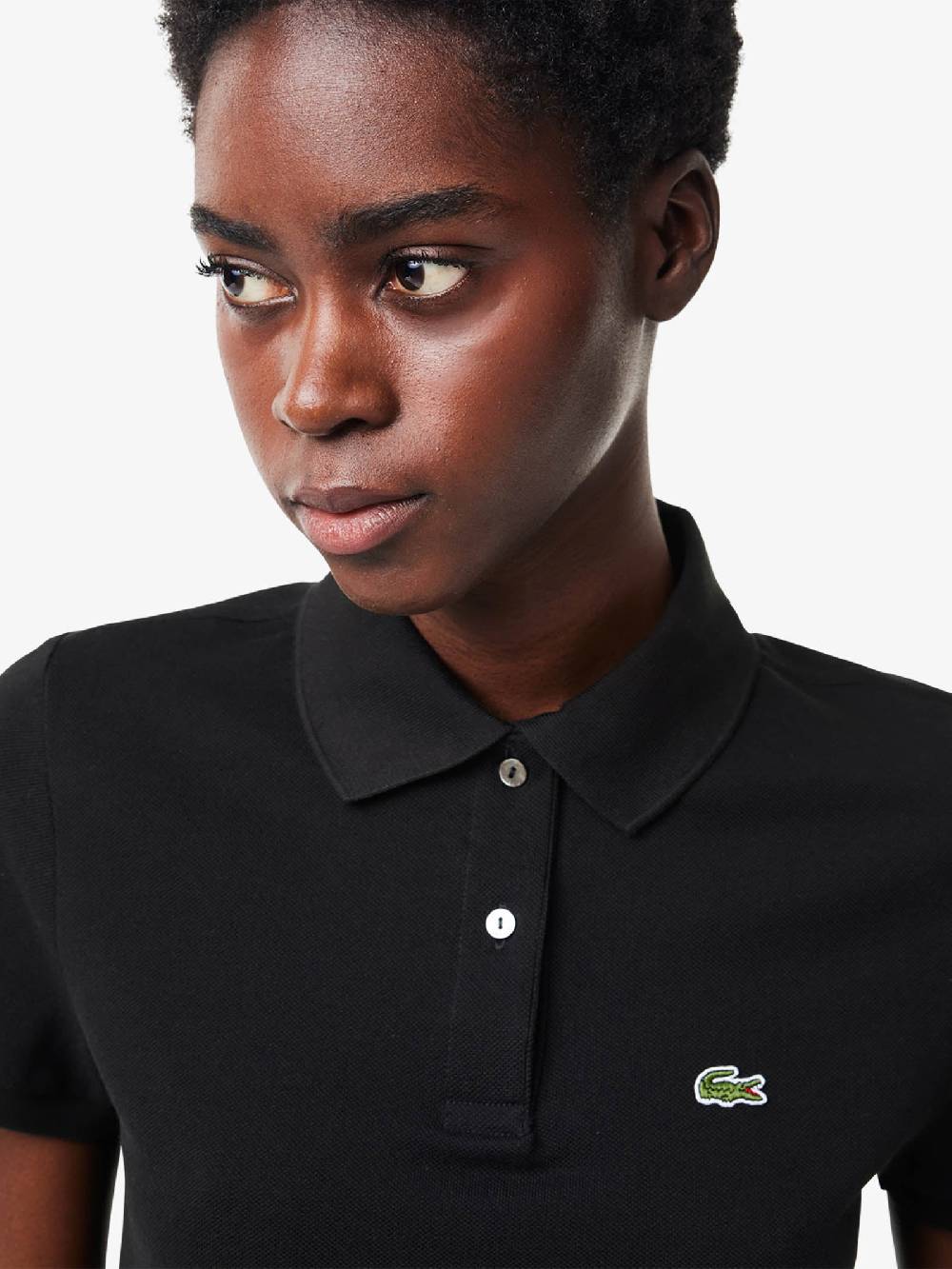 LACOSTE Polo in petite piquè di morbito cotone PF7839 donna nero Sconti VIP