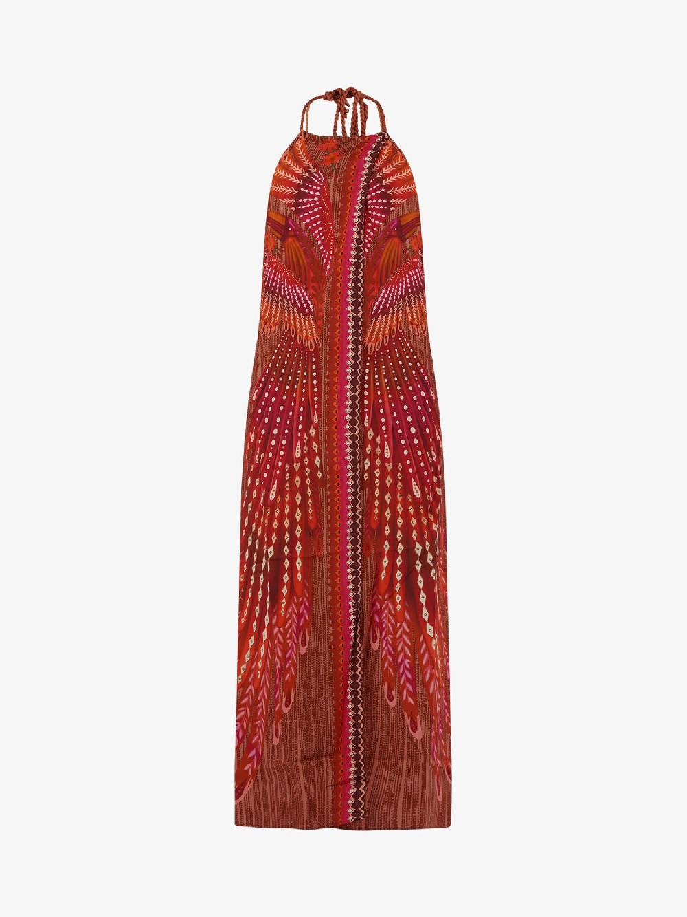 PIN UP Copricostume abito lungo aperto stampa wingsPE130A donna viscosa marrone Ultimi tre giorni