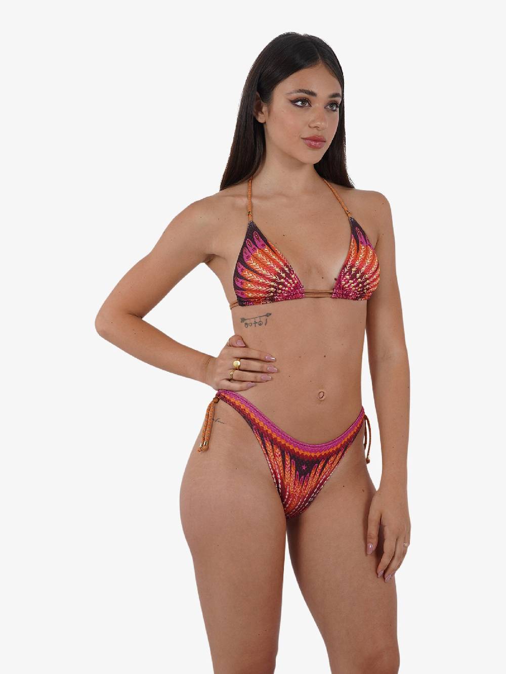 PIN UP Costume da bagno bikini triangolo con borchie stampa wingsPE030F donna marrone Ultimi due giorni