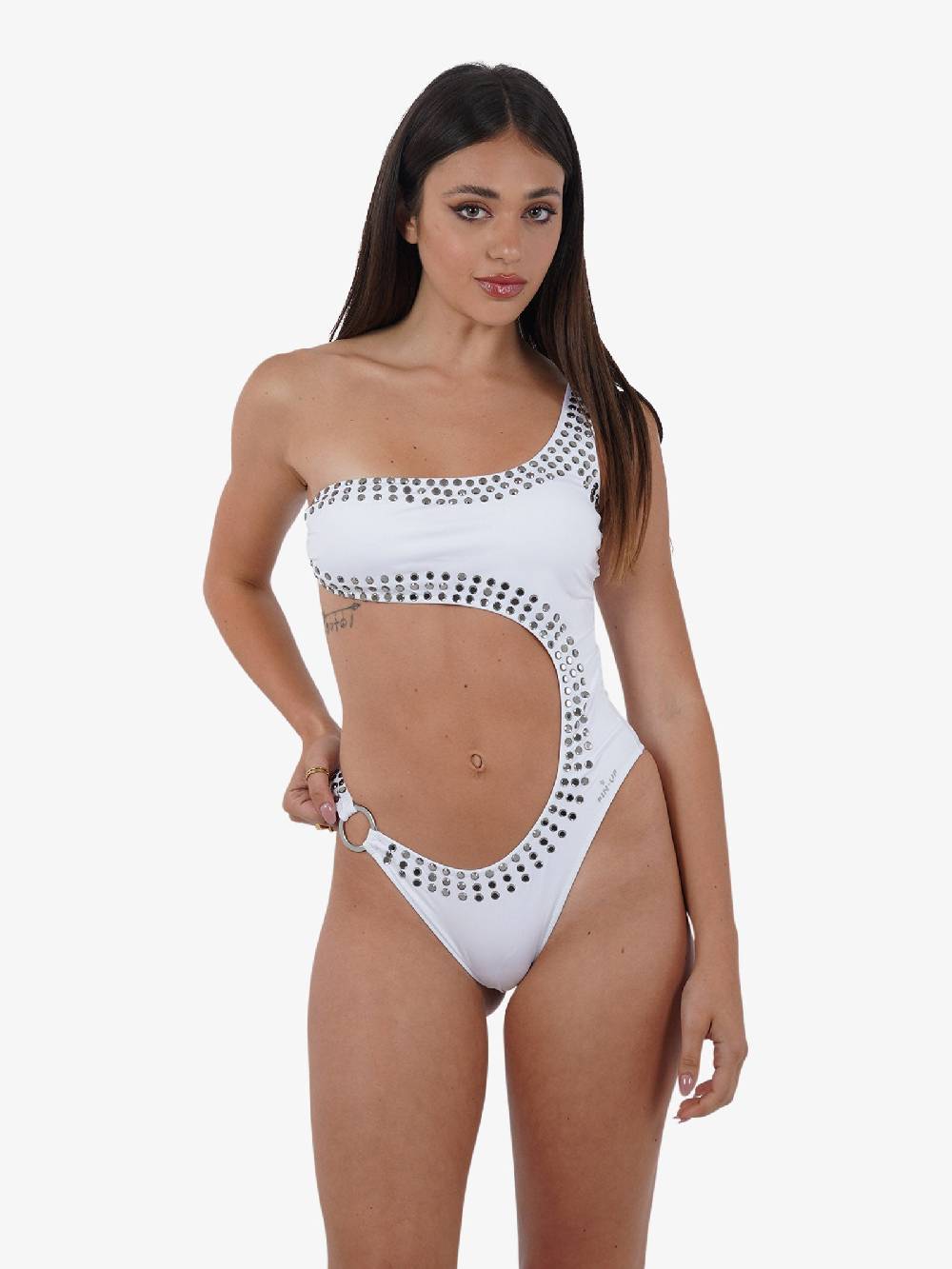 PIN UP Costume da bagno intero monospalla con cristalli PE022I donna bianco Ultimo giorno