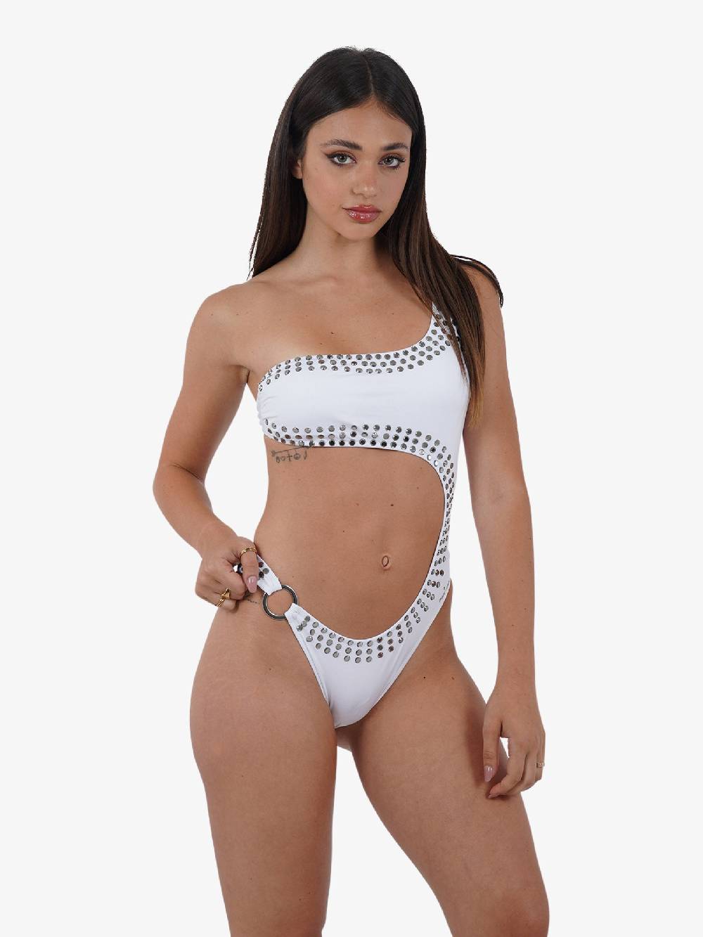 PIN UP Costume da bagno intero monospalla con cristalli PE022I donna bianco Ultimo giorno