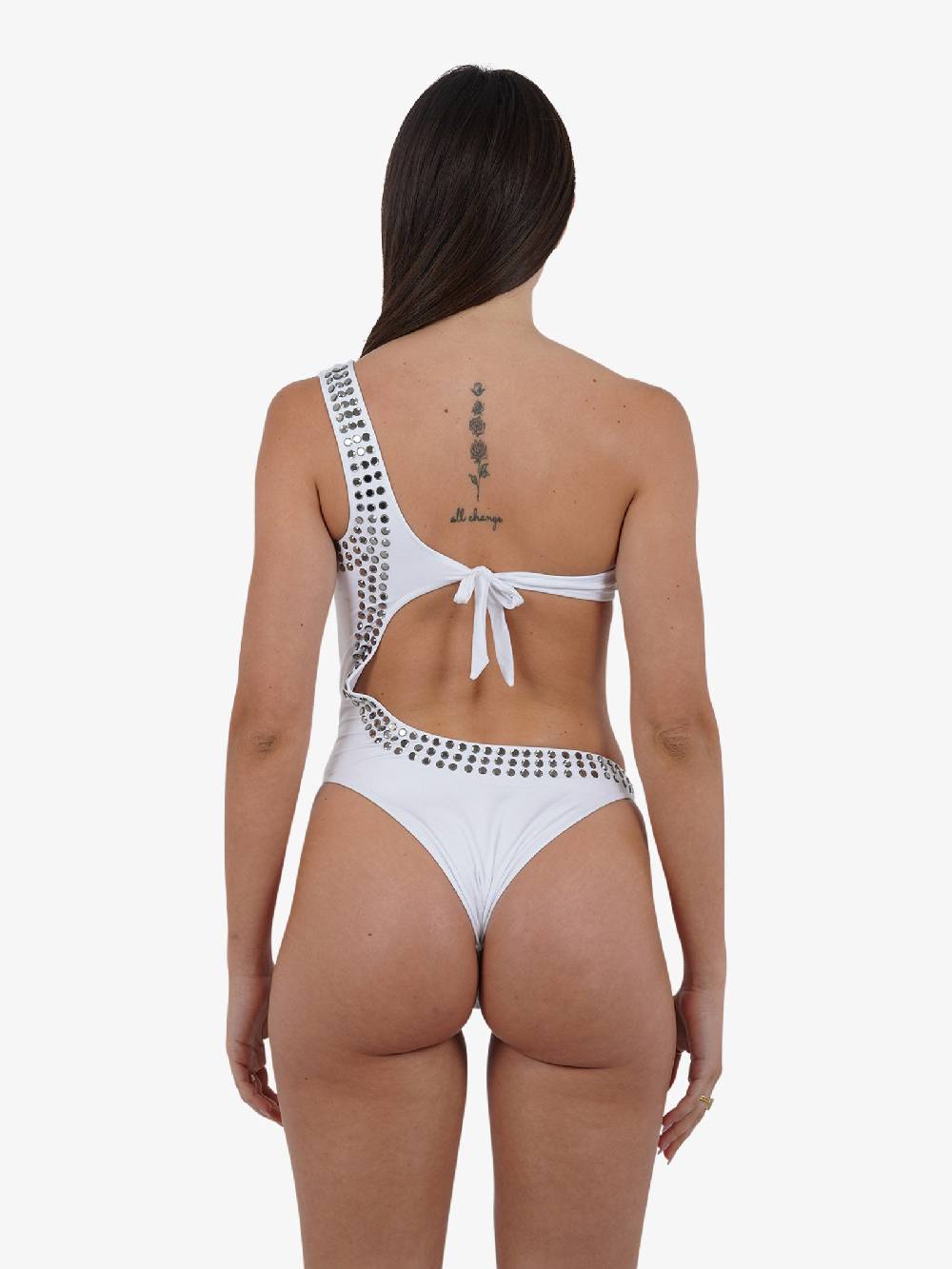 PIN UP Costume da bagno intero monospalla con cristalli PE022I donna bianco Ultimo giorno