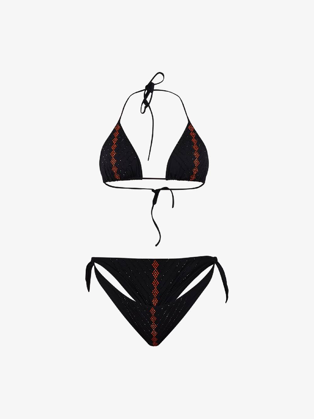 PIN UP Costume da bagno tbikini triangolo con cristalli PE020F donna nero Promozione temporanea