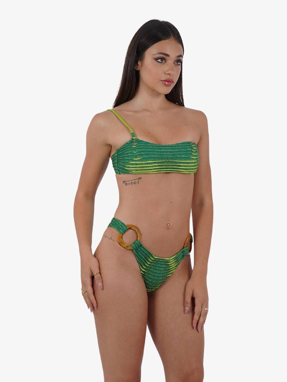 MISS BIKINI Costume da bagno bikini a fascia monospalla ondina con palline V4094S donna verde Discount Store per i nuovi prodotti
