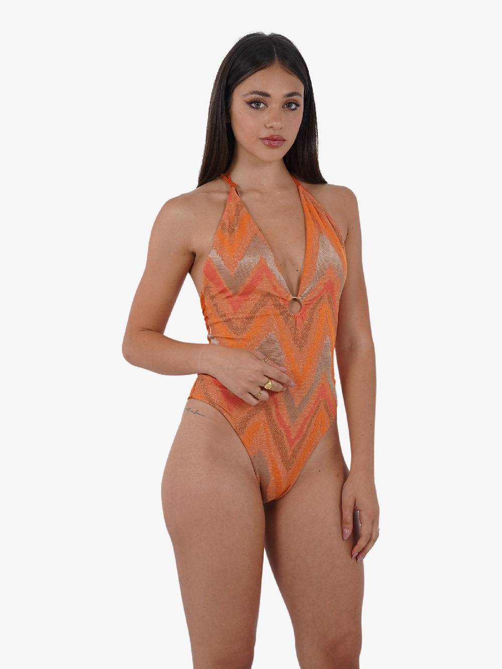 COTAZUR Costume da bagno intero chevron CTZ01421 donna viscosa arancione In Saldo