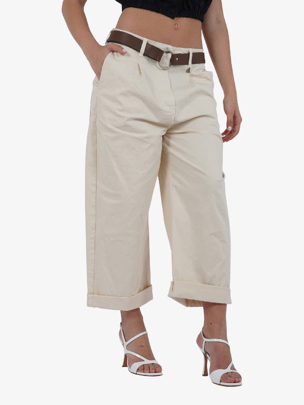 DIXIE Pantalone a gamba larga P773J185 donna cotone panna Black Friday