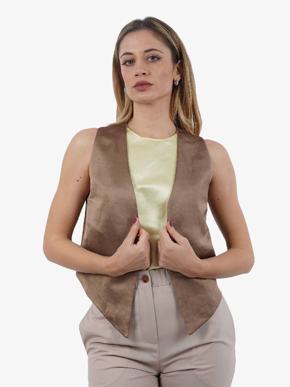 ALYSI Gilet in lino donna marrone Nuovi prodotti