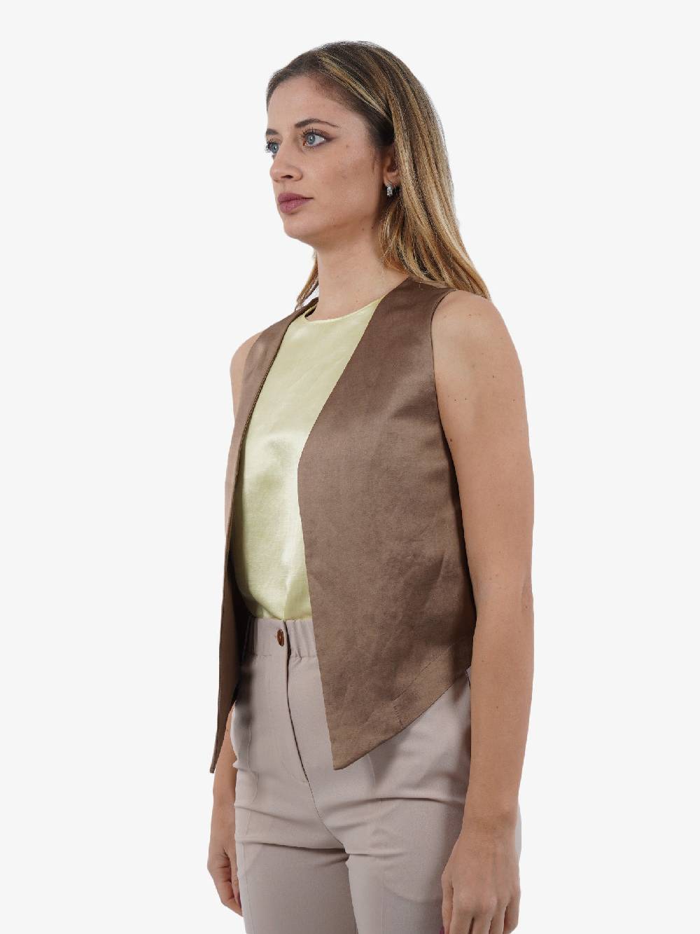 ALYSI Gilet in lino donna marrone Nuovi prodotti