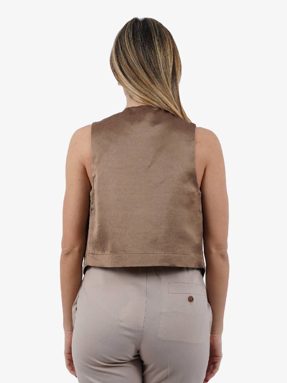 ALYSI Gilet in lino donna marrone Nuovi prodotti