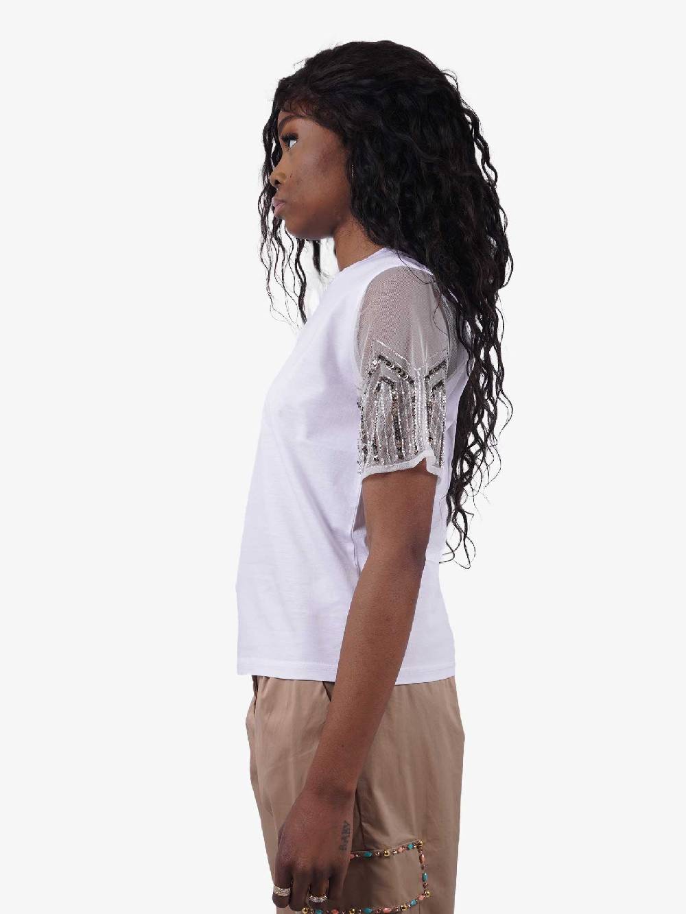 TRASH AND LUXURY Tshirt donna bianca con dettaglio maniche Fino al 60% di sconto