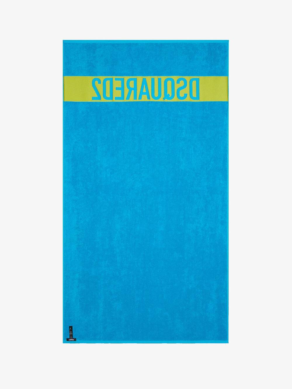 DSQUARED2 Telo da mare unisex in cotone azzurro con logo lettering a contrasto Only for today