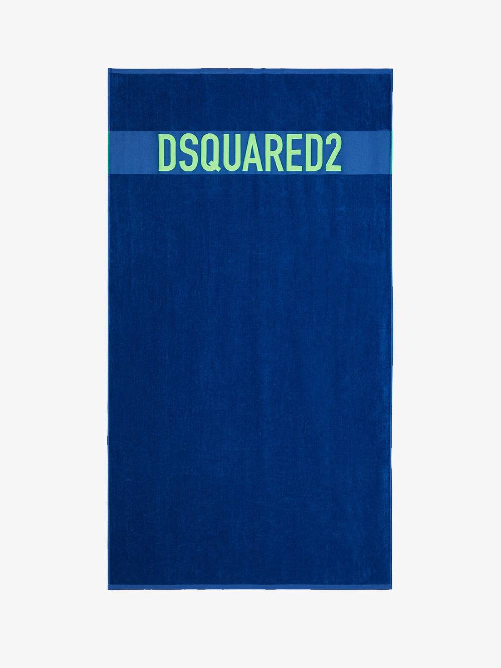 DSQUARED2 Telo da mare unisex in cotone blu con logo lettering a contrasto Offerta speciale della fabbrica