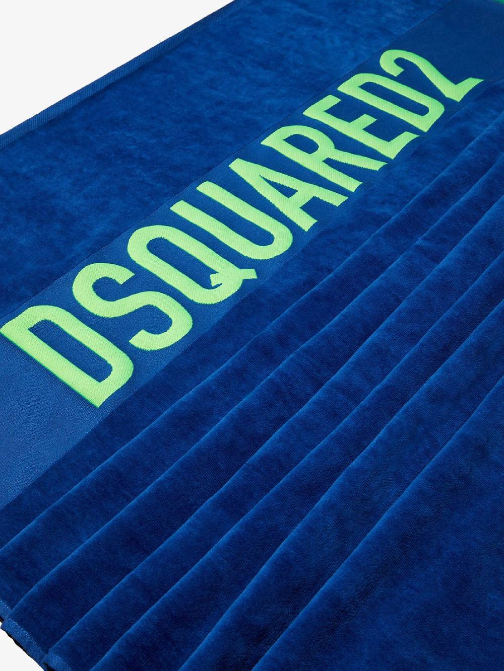 DSQUARED2 Telo da mare unisex in cotone blu con logo lettering a contrasto Offerta speciale della fabbrica
