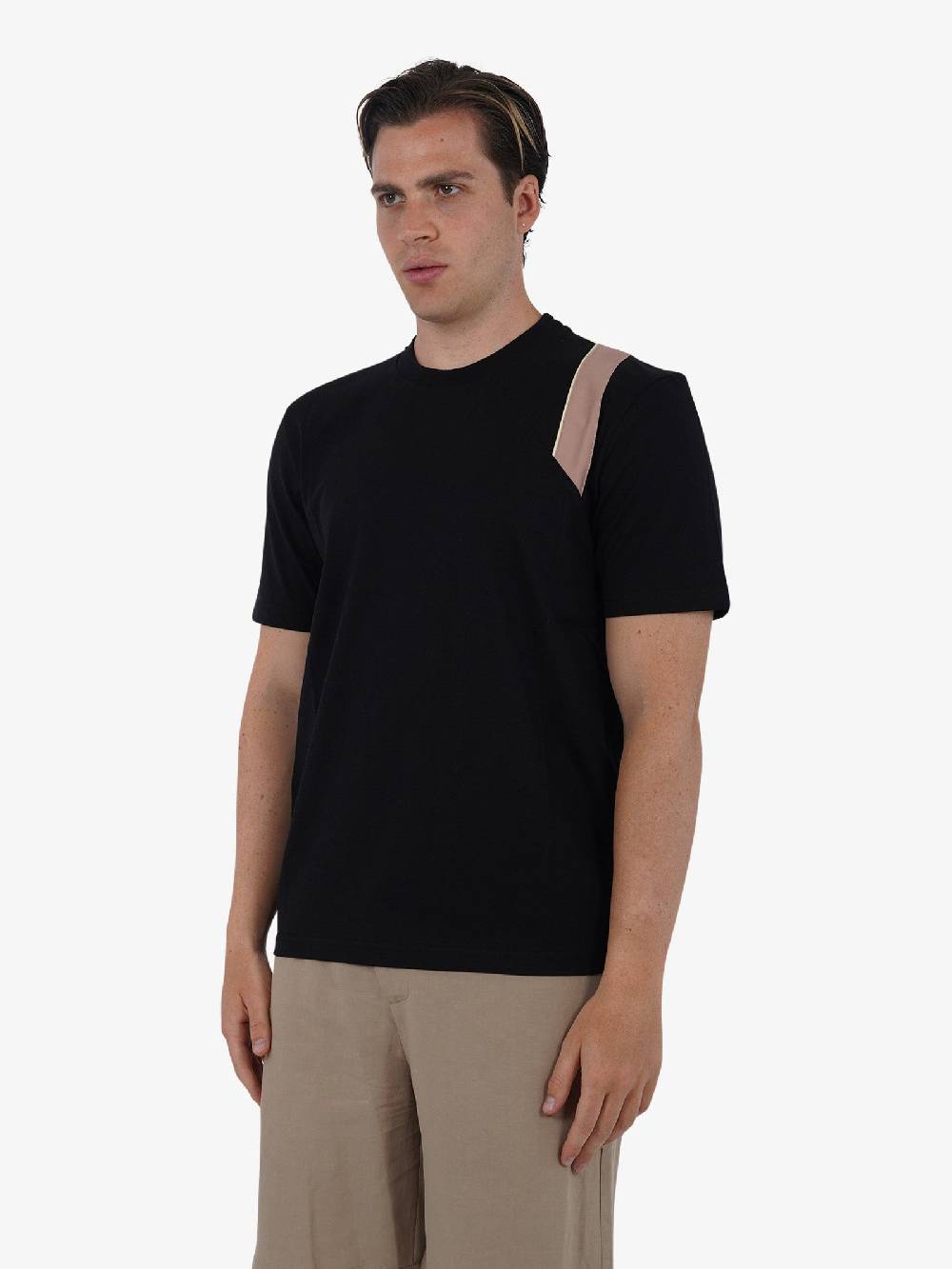 PRET A PORTER T-shirt con stampa sulla spalla M9M2699 uomo cotone nero Discount Store per i nuovi prodotti