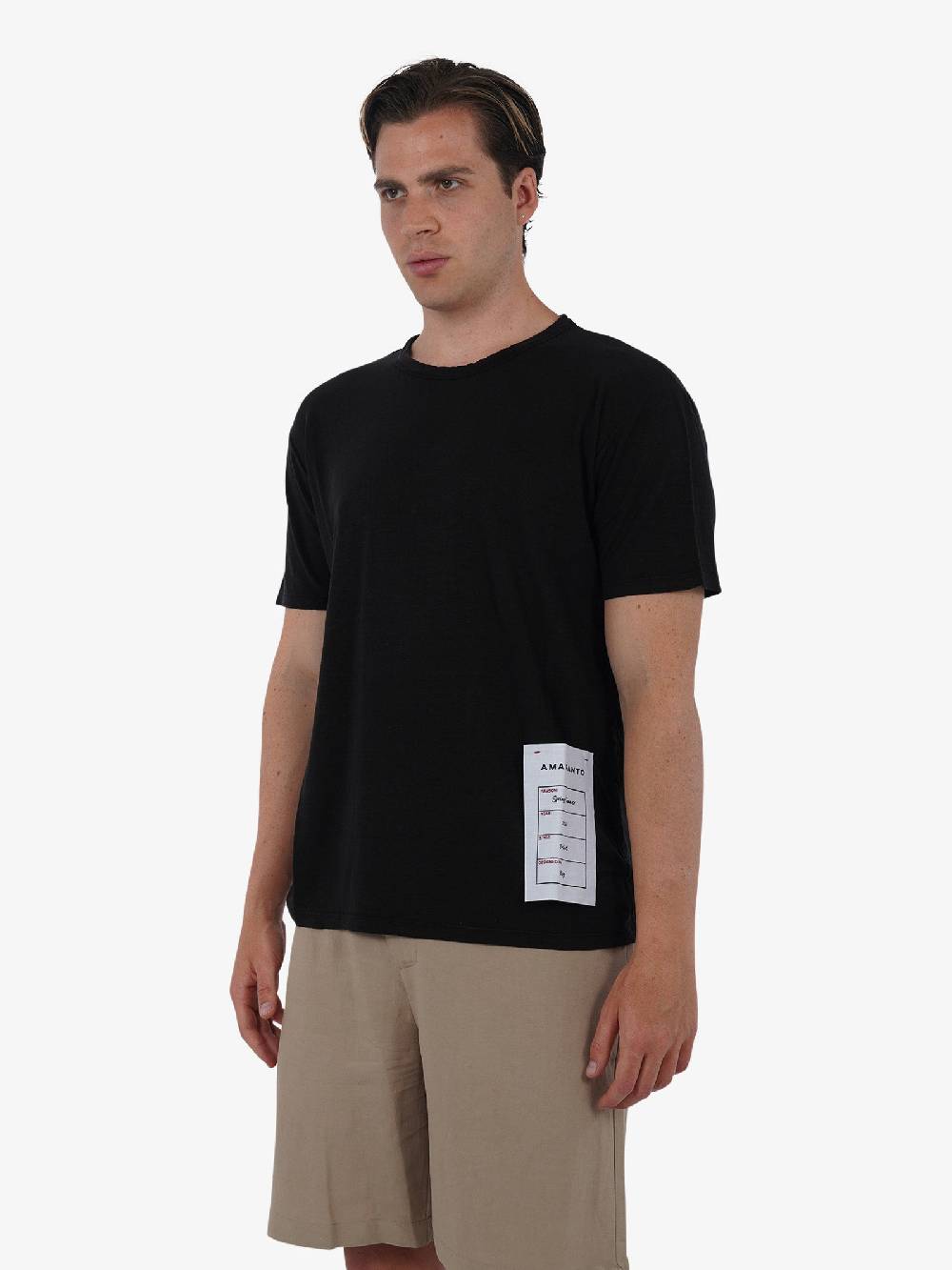 AMARANTO T-shirt B6B0008 uomo Lino nero Solo un giorno rimasto