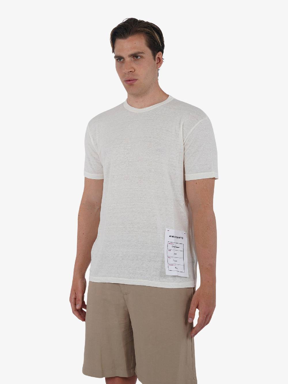 AMARANTO T-shirt B6B0008 uomo Lino panna Super sconto