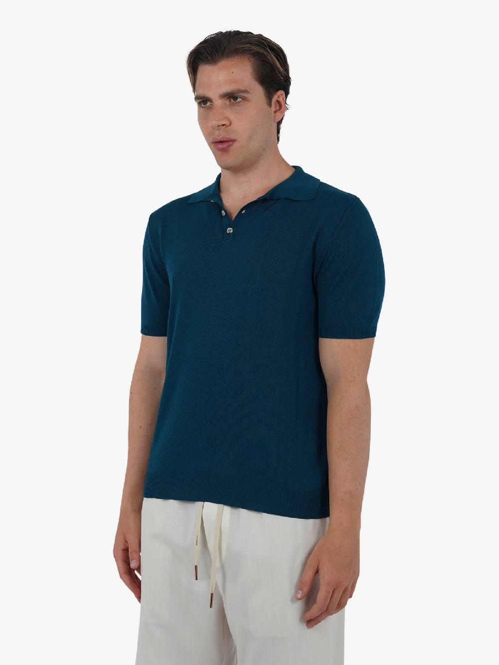 WHITE OVER Polo a 3 bottoni PO/001 uomo viscosa blu Enormi sconti