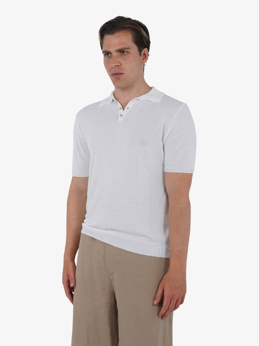 WHITE OVER Polo a 3 bottoni PO/001 uomo viscosa bianco 50% di sconto con spedizione gratuita